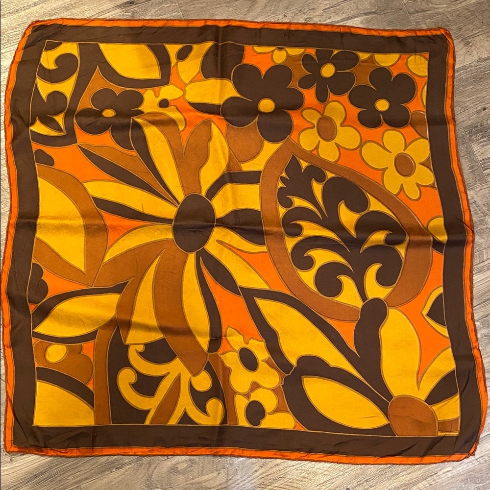 Vintage Floral Scarf in Orange and Brown